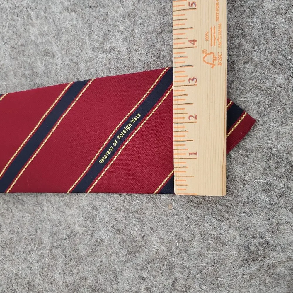 Vintage VFW Dark Red Blue & Gold London 400 Tie Veterans Of Foreign Wars Necktie